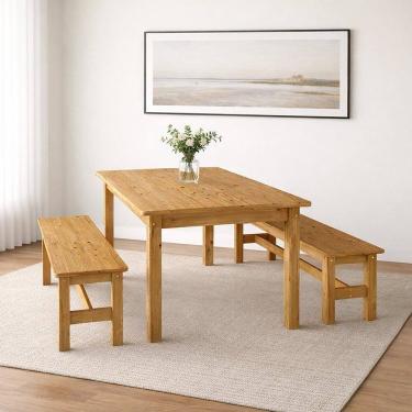 Imagem de Conjunto Sala de Jantar Mesa 160cm e 2 Bancos Madeira Maciça Ventimiglia Espresso Móveis Nogueira