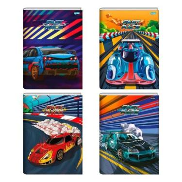 Imagem de Caderno Costurado 1/4 Jandaia Capa Dura Fast Race 80 Folhas Embalagem 