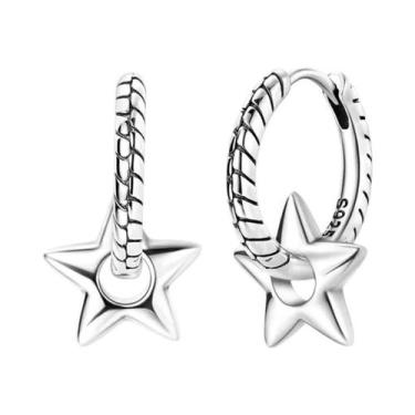 Imagem de Brincos De Argola Femininos Em Prata Esterlina 925 Com Estrela, Coraçã