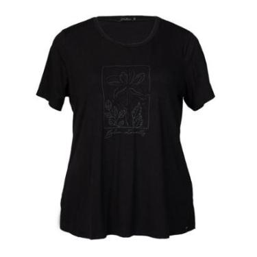 Imagem de Camisa Feminina Olho Fatal Plus Size Estampa Floral Preta-Feminino