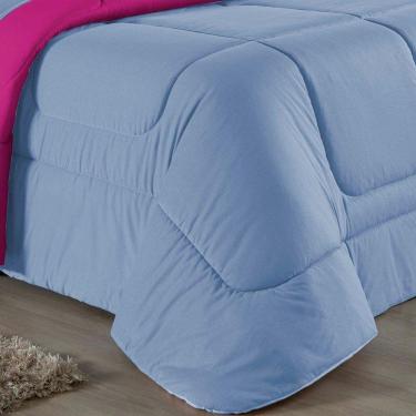 Imagem de Kit Edredom Dupla Face + Jogo De Lençol Casal Nobre 6 Peças Malha 100% Algodão - Azul-bebê / Pink