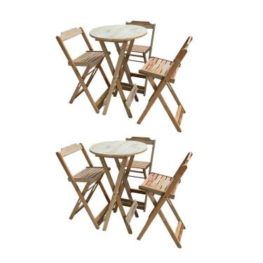 Imagem de Kit 2 Banquetas Bistrô Dobrável Madeira Maciça Assento Madeira Coral Preguiçosa