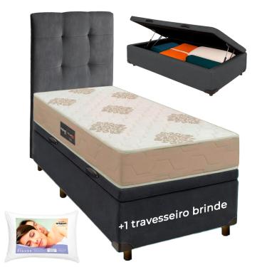 Imagem de Cama Box Bau + Cabeceira + Colchão Solteiro D33 + Travesseiro Ortobom