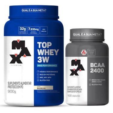 Imagem de Kit Top Whey 3W 900g Baunilha + BCAA 2400 100 caps - Max Titanium