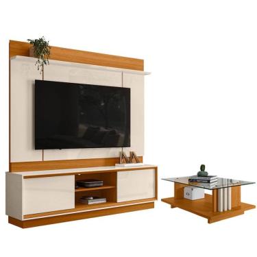Imagem de Estante Home Theater Siena Sem Pés Com Mesa De Centro Frizz Cinamomo Off White - Madetec