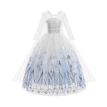 Imagem de Vestido De Princesa Elsa Da Disney Para Meninas, Vestido Branco De Ren