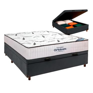 Imagem de Box Bau Blindado Cinza + Colchão Casal High Foam Ortobom