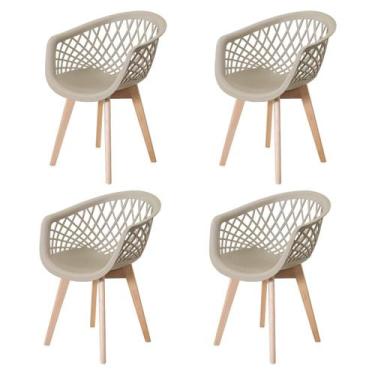 Imagem de Kit 4 Cadeira Web Wood Polipropileno Pés Madeira Design Ergonômico Sup