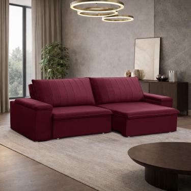 Imagem de Sofá 3 Lugares Retrátil Reclinável Para Sala 245cm Malfati F04 Veludo Vermelho - Lyam D...