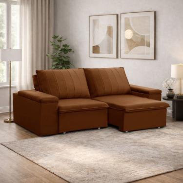 Imagem de Sofá 3 Lugares Retrátil Reclinável Para Sala 205cm Malfati F04 Veludo Terracota - Lyam...