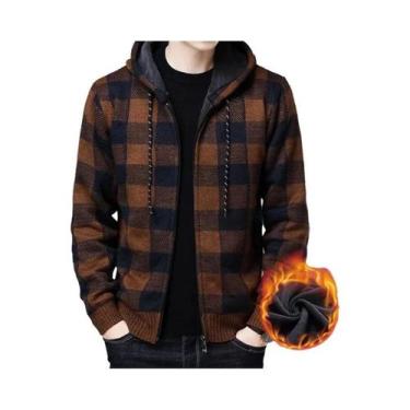 Imagem de Jaqueta De Suéter Com Capuz Em Fleece Para Homens, Estampa Xadrez, Alt