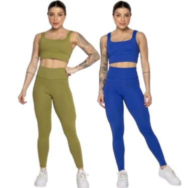 Imagem de KIT 2 Conjunto Top Alça Grossa e Calça Smart Serra e Mar Alta Compressão Academia Moda...