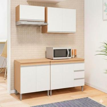 Imagem de Conjunto Kit Cozinha Balcão Pia sem Tampo Balcão Cooktop e 2 Armários 