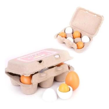 Imagem de Brinquedo 6Pçs Ovo Gema Madeira Comidinha Infantil Cozinha - Pool, Pad