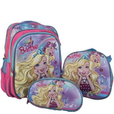 Imagem de Kit Escolar Efeito 3D Mochila + Lancheira + Estojo Boneca Barbie Infan