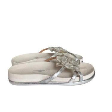 Imagem de Sandália Feminina Vizzano Papete Detalhe Flor, Prata, Branco off, 38