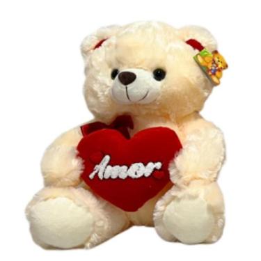 Imagem de Urso de Pelúcia com Laço e Coração FC2880 - Fizzy, Creme