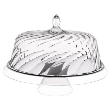 Imagem de Porta Bolo com Cúpula e Pé 30cm Transparente Glassy Crippa Boleira Tor