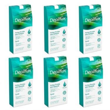 Imagem de 6CX Folhas Prontas Faciais Depilflax Aloe Vera C/24 Unidade - Lilabell