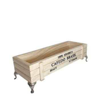 Imagem de Cachepot Retangular de Madeira Cafedo Brasil Cor Palha  Decorativo Rús