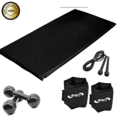 Imagem de Kit Aeróbico Em Casa Caneleira 4 Kg + Colchonete + Halter 3 + Corda - 