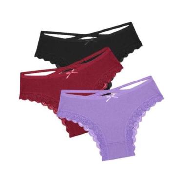 Imagem de Conjunto De Calcinhas De Algodão Com Renda De Cintura Baixa Para Mulhe