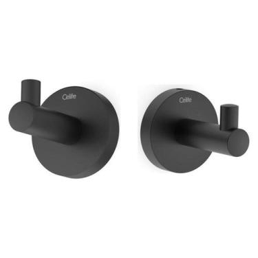 Imagem de Kit com 2 Cabide New Linha City Banheiro Metal Cinza/Preto Matte Celit