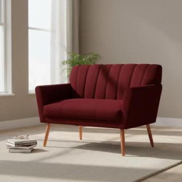 Imagem de Namoradeira Decorativa Cecília Suede Marsala 2 Lugares Pés Madeira Mz 