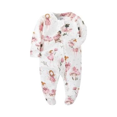 Imagem de Pijamas De Algodão Branco Unissex Para Bebês Recém-Nascidos Com Zíper 