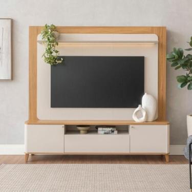 Imagem de Painel Home Com Nicho TV Suporte LED Off White Tauari Amadeirado Moder