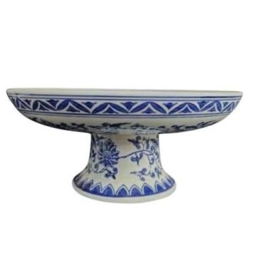 Imagem de Prato p/ Bolo em Ceramica Portuguesa Branco e Azul 26x12,5cm - MP3 Imp