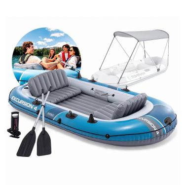 Imagem de Barco Bote Inflável Excursion 4 Passeios Pesca Lazer Até 500kg 4 Pessoas PVC Intex 315cm