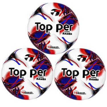 Imagem de 03 Bolas De Futebol Campo Topper Samba Hybrid Costurada á Maquina, Bra