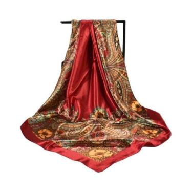 Imagem de Lenço De Seda Grande Com Estampa Vintage Versátil Para Primavera, Lenç