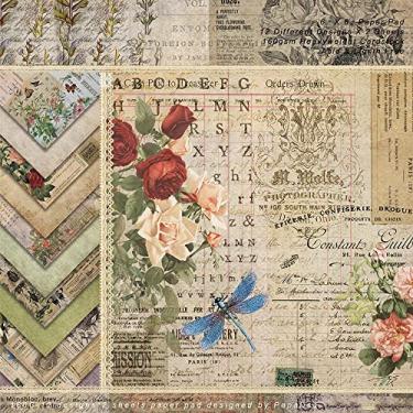 Imagem de Bestgift Papel vintage para scrapbook, papel de cartão de 15,24 cm x 15,24 cm com padrão marrom clássico de origami para decoração de álbum de fotos faça você mesmo - 24 folhas