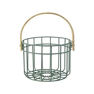 Imagem de GUIPAIHAI Suporte de ovos de design oco Cesta de metal suporte de frutas vegetais mesa organizador de cozinha recipiente de armazenamento de legumes (cor: verde, tamanho: P/17,512,7 cm)