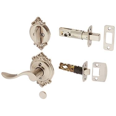 Imagem de Schlage Lock Company F59ACC619BRKLH Conjunto de maçanetas interiores para canhotos, com centro único, níquel acetinado