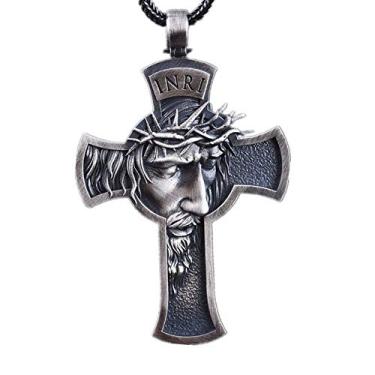 Imagem de Colar masculino moderno com pingente de cruz gravado Jesus corrente joia presente - prata, Liga metálica, não conhecido