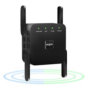 Imagem de Extensor de alcance WiFi, amplificador de sinal sem fio de 1200 Mbps para casa 2,4 e 5 GHz, repetidor de internet de banda dupla com porta de acesso Ethernet, 4 antenas cobertura total de 360° estende a cobertura Wi-Fi (preto)