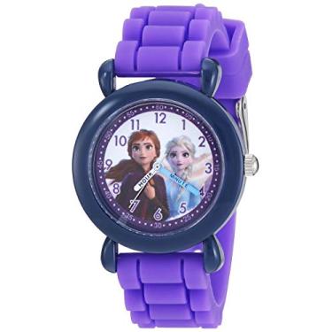 Imagem de Disney Relógio de quartzo analógico para meninas Frozen 2 com pulseira de silicone, roxo, 16 (modelo: WDS000810)