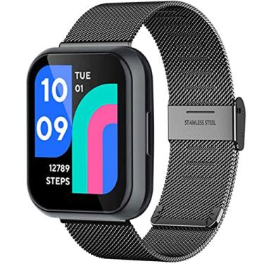 Imagem de Pulseiras compatíveis com relógio Wyze 47/44 mm para homens e mulheres, pulseira de malha de metal de aço inoxidável respirável, pulseira de substituição ajustável para relógios Wyze Smart (Preto)