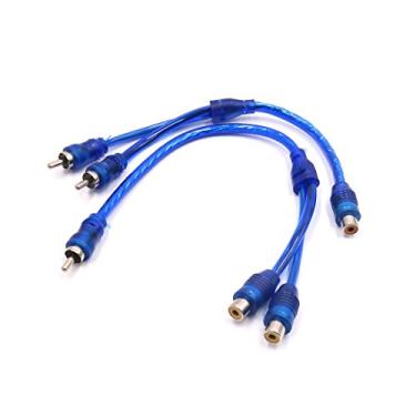 Imagem de Uxcell a17070300ux0615 2 peças adaptador divisor RCA azul fêmea para macho RCA estéreo carro kit de fio de cabo Y estéreo, pacote com 2