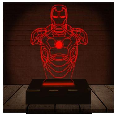 Imagem de Luminária Led Abajur  3D  Homem De Ferro Marvel Heroi 2   16 Cores + C