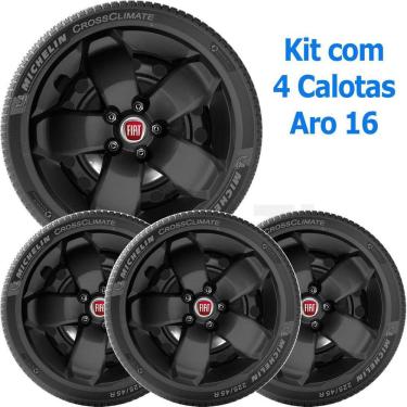 Imagem de 4X Calota Fiat Toro 2017 A 2020 Aro 16 Preto Emblema 301Cp