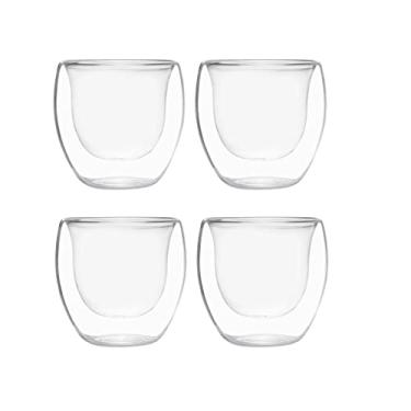 Imagem de Mimo Style Conjunto de 4 Copos Para Café Parede Dupla Sem Alça, Kit Feito de Material Vidro Borossilicato, Capacidade de 80 ml, Resistente. Jogo Possui Resistência Térmica, KITM8