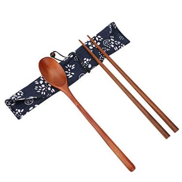 Imagem de Conjunto de utensílios de mesa de madeira portátil, com bolsa, kit de pauzinhos de colher de madeira, estilo japonês, para casa, ar livre, viagens e escritório