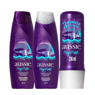 Imagem de Kit Shampoo + Condicionador Aussie Mega Moist 180ml + Tratamento 3 Minute 236ml