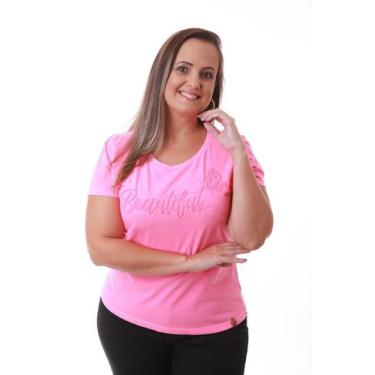 Imagem de Camiseta Feminina Estonada Rosa Neon Estampa Beautiful Relevo - Rico S