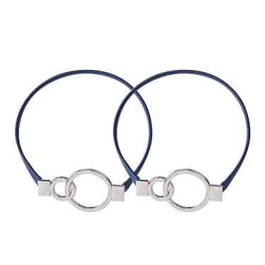 Imagem de Cortinas elásticas de anel duplo tamanho 2 pçs/conjunto com cortinas elásticas perfuradas com fivela de cortina, azul, 2 pçs