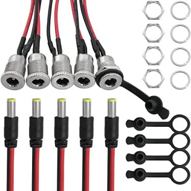 Imagem de LUORNG 5 conjuntos de conectores de tomada de alimentação CC macho rosqueado conector adaptador com plugue à prova de poeira
